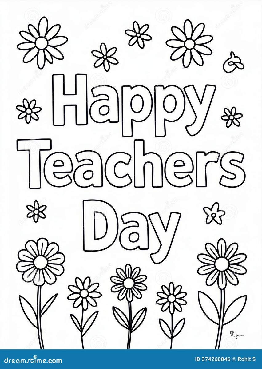 Simple Happy Teachers Day Coloring Page With Flower Details Ideal For Childrens Line Art Illustration Card Template Stock Illustration Illustration Of Flower School 374260846