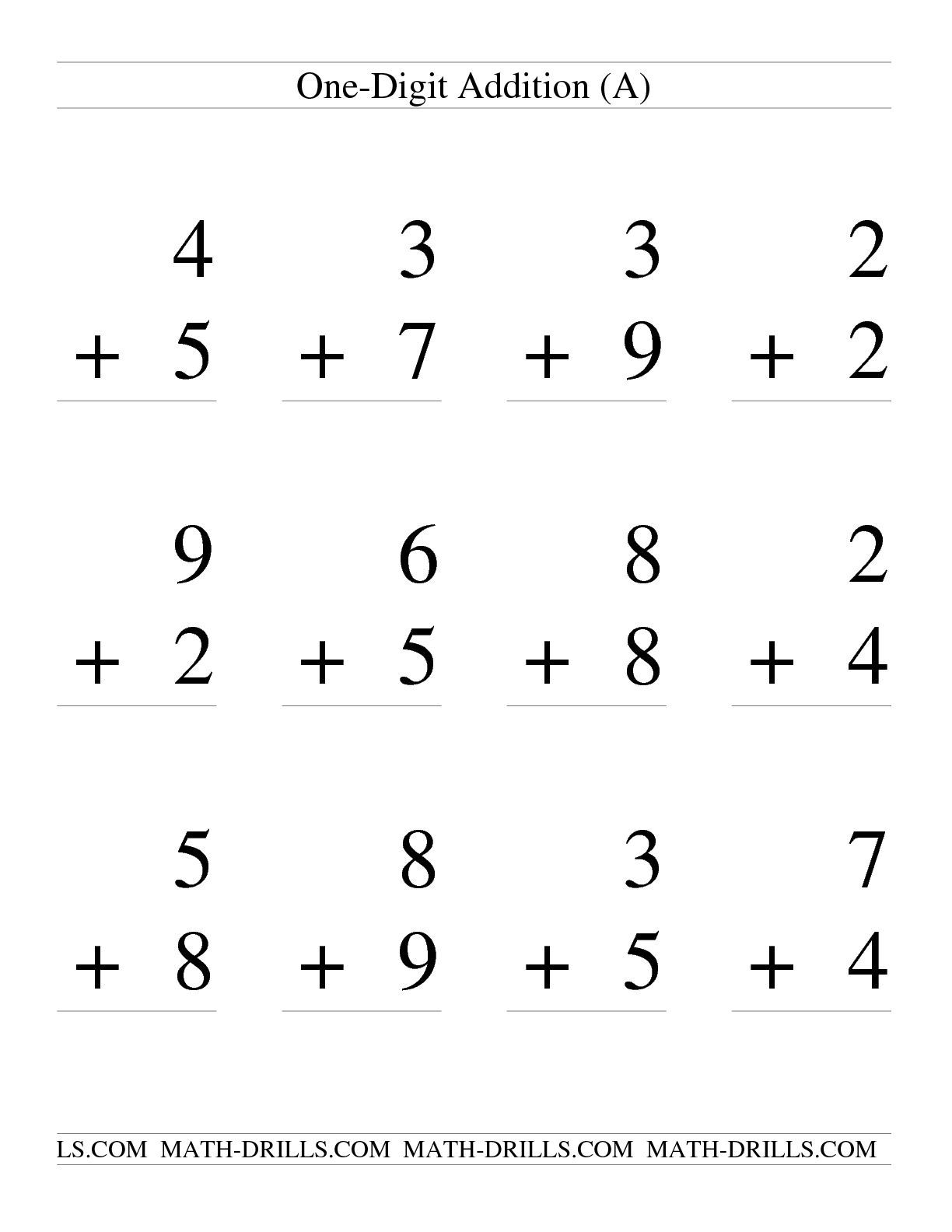 Single Digit Addition Some Regrouping 12 Per Page A Worksheets Library Free Printable Simple Addition Worksheet For First Grade