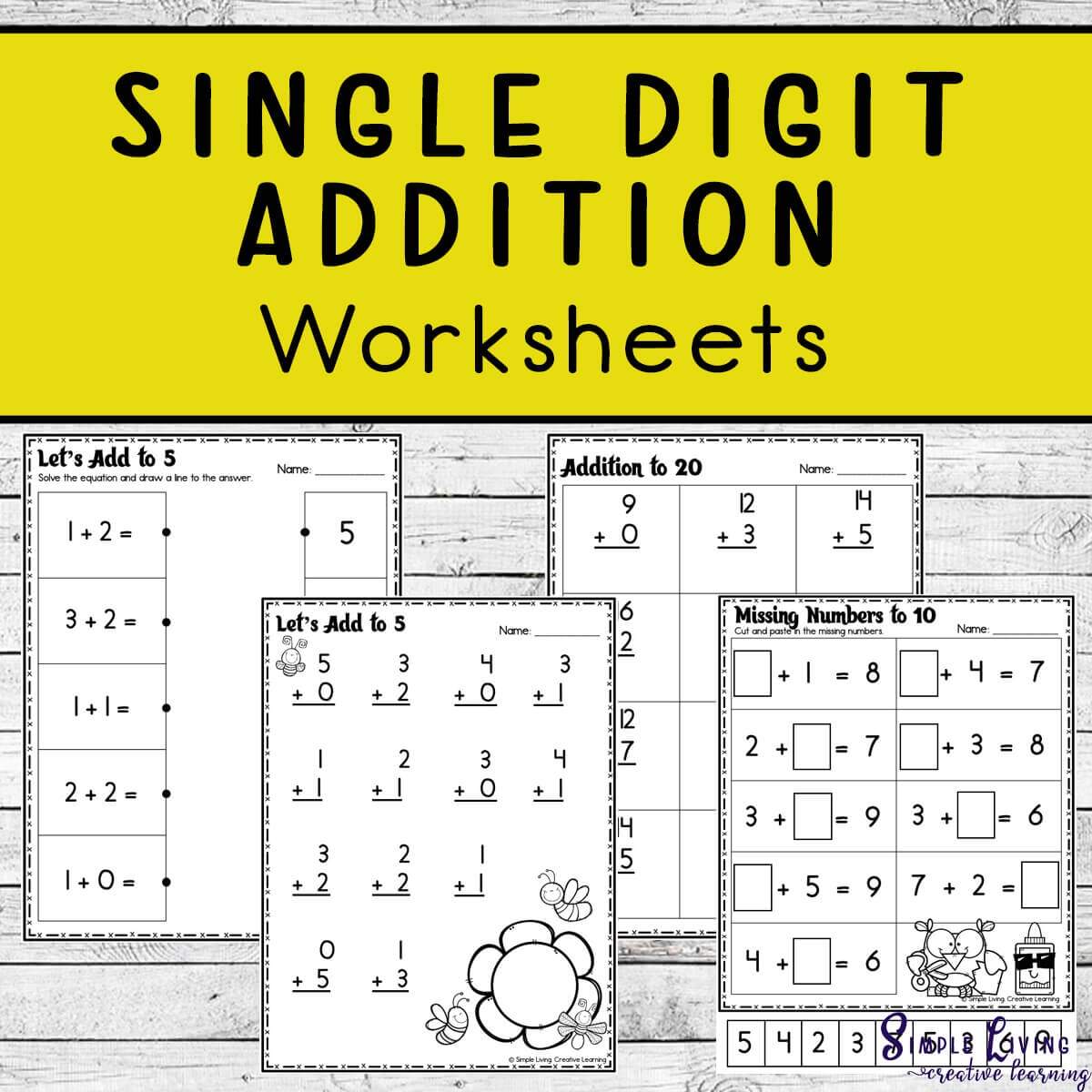Single Digit Addition Worksheets Simple Living Creative Learning