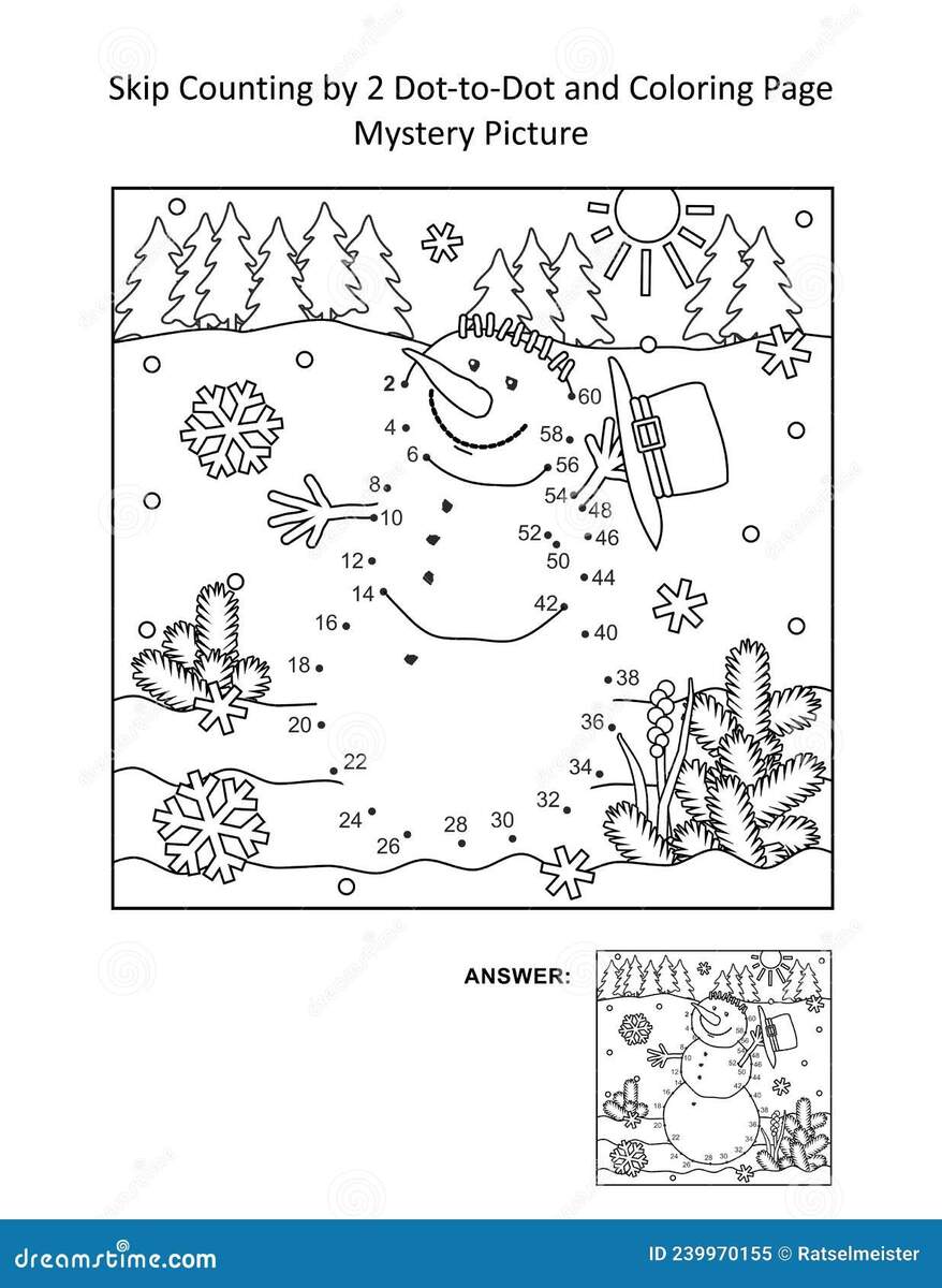 Skip Counting By 2 Dot to dot And Coloring Page Snowman Answer Included Stock Vector Illustration Of Counting Math 239970155