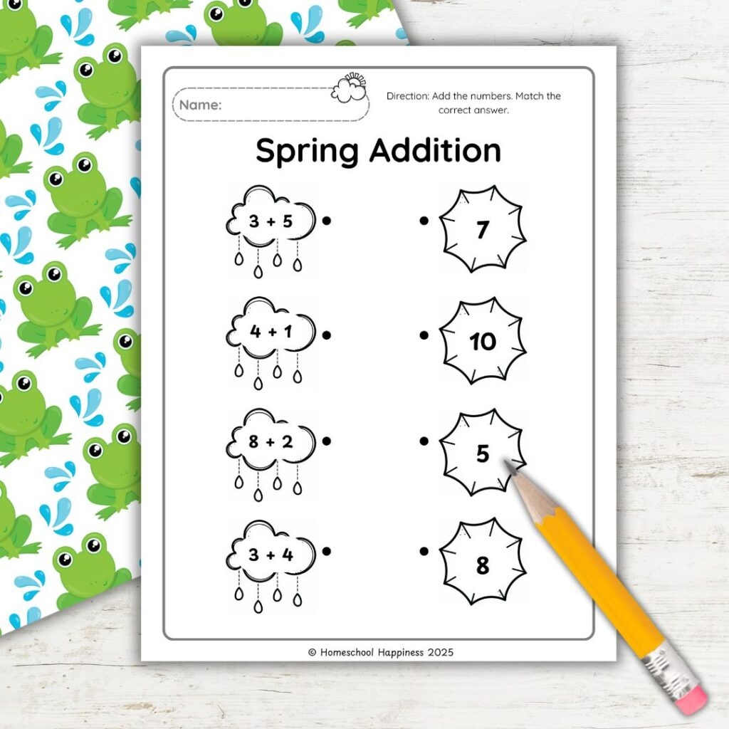 Spring Addition Worksheets For Kindergarten Free Printable