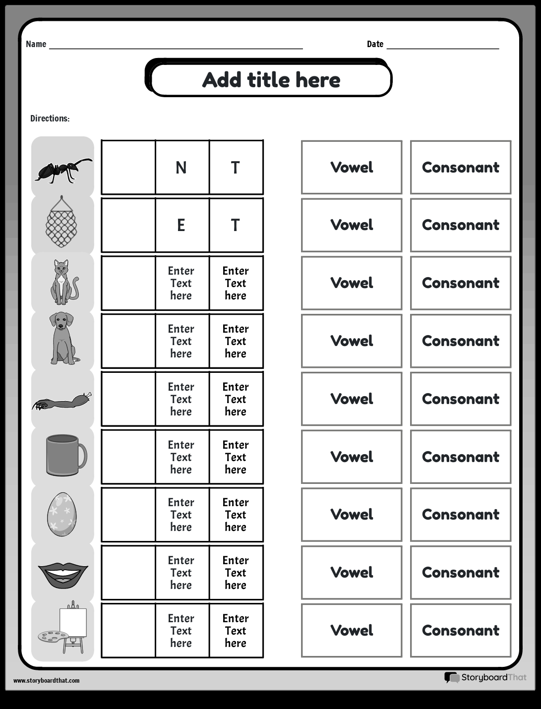 Storyboard That Free Vowel Consonant Worksheets