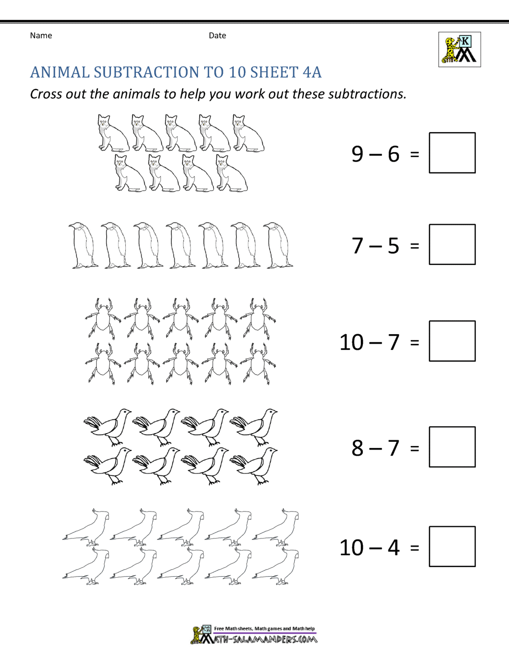 Subtraction Worksheets For Kindergarten