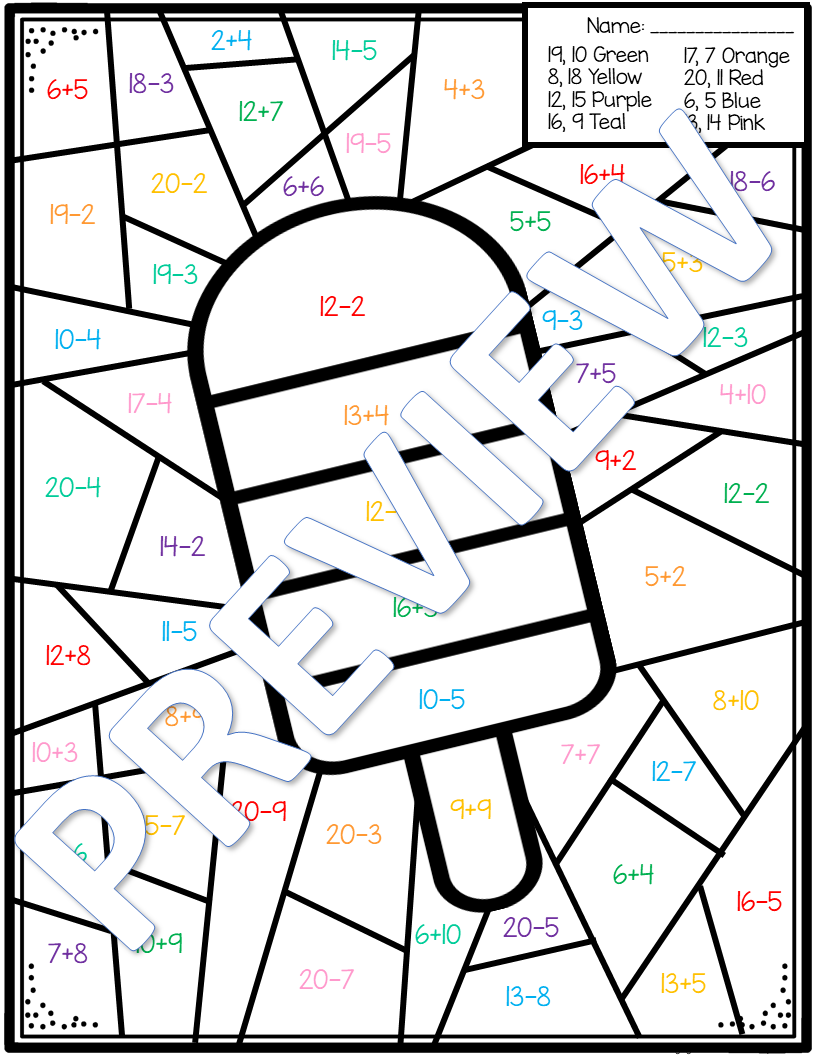 Summer Color By Number Addition And Subtraction My WordPress