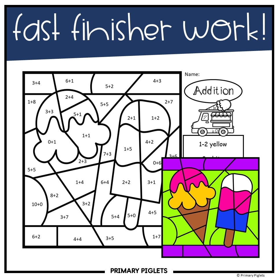 Summer Color By Number Code Addition To 10 And 20 Teaching Resources