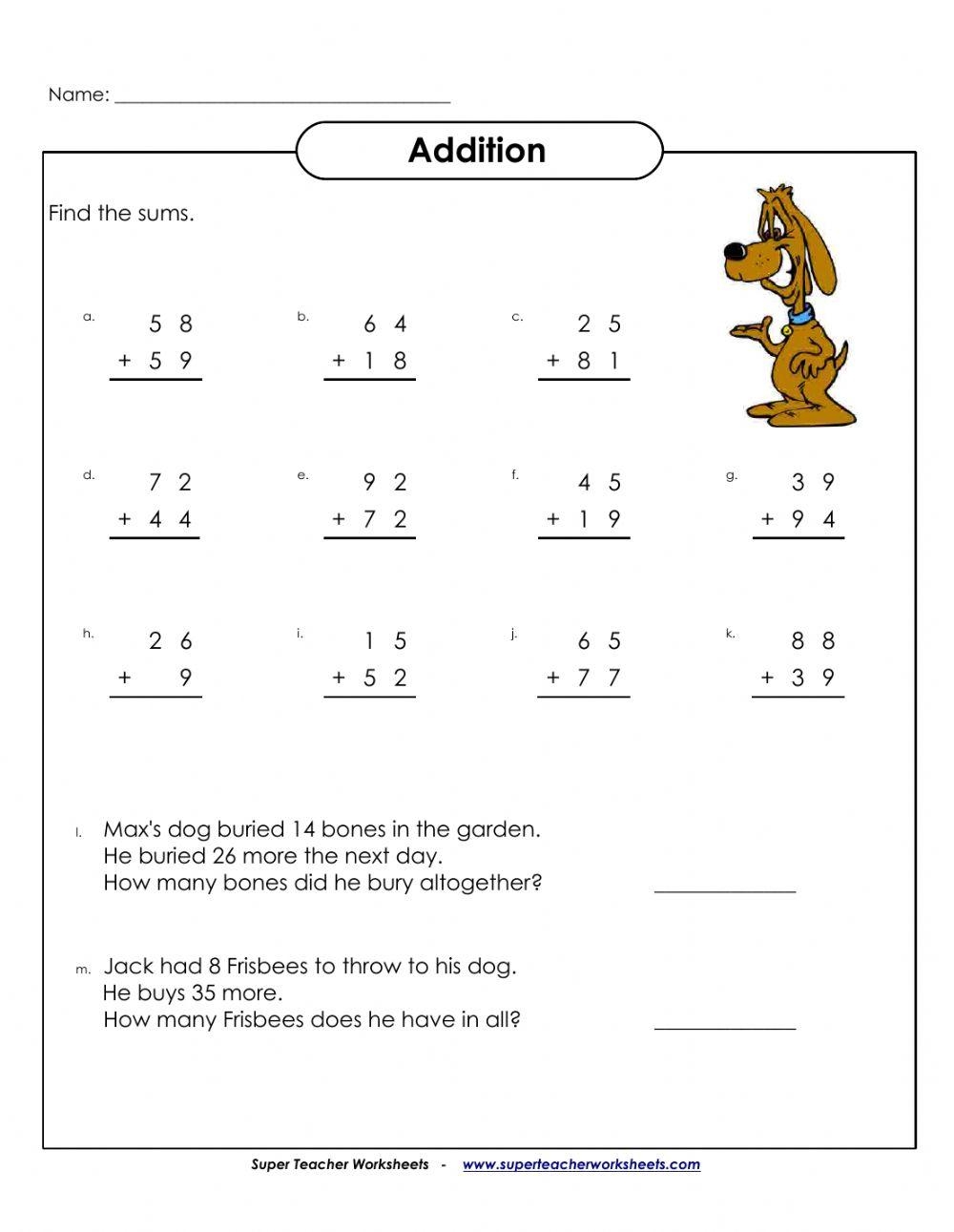 Super Teacher Addition W Regrouping Online Exercise For Live Worksheets Library