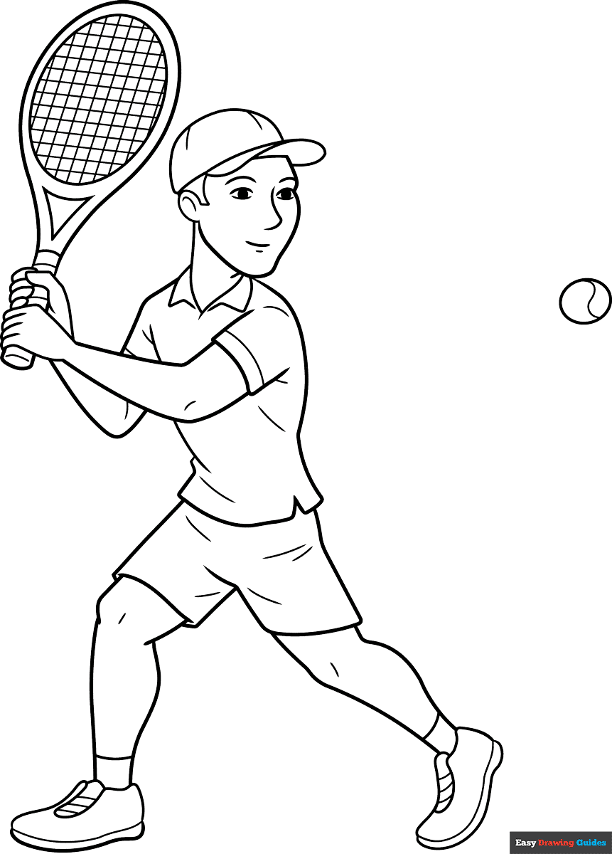 Tennis Player Coloring Page Easy Drawing Guides