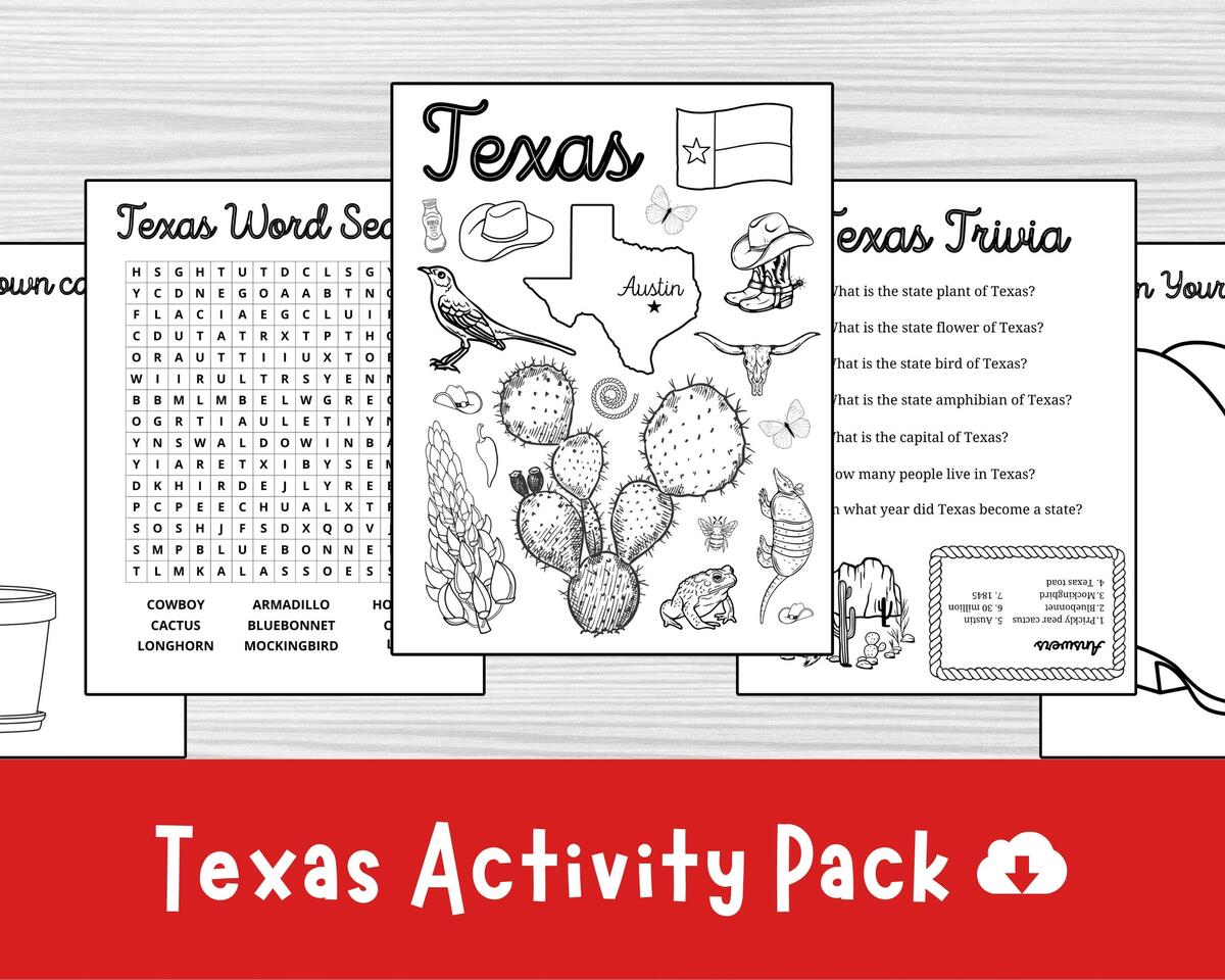 Texas Activity Pages State Symbols Trivia Word Search printable PDF Etsy