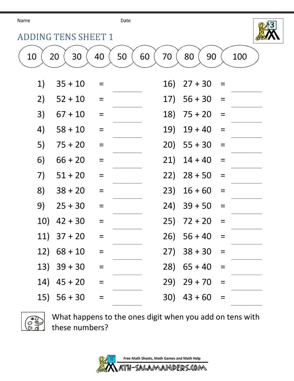 Third Grade Addition Worksheets DD
