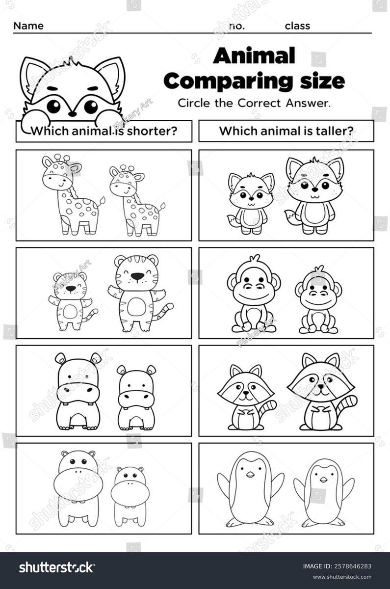 This Animal Comparing Size Worksheet Helps Stock Illustration 2578646283 Shutterstock