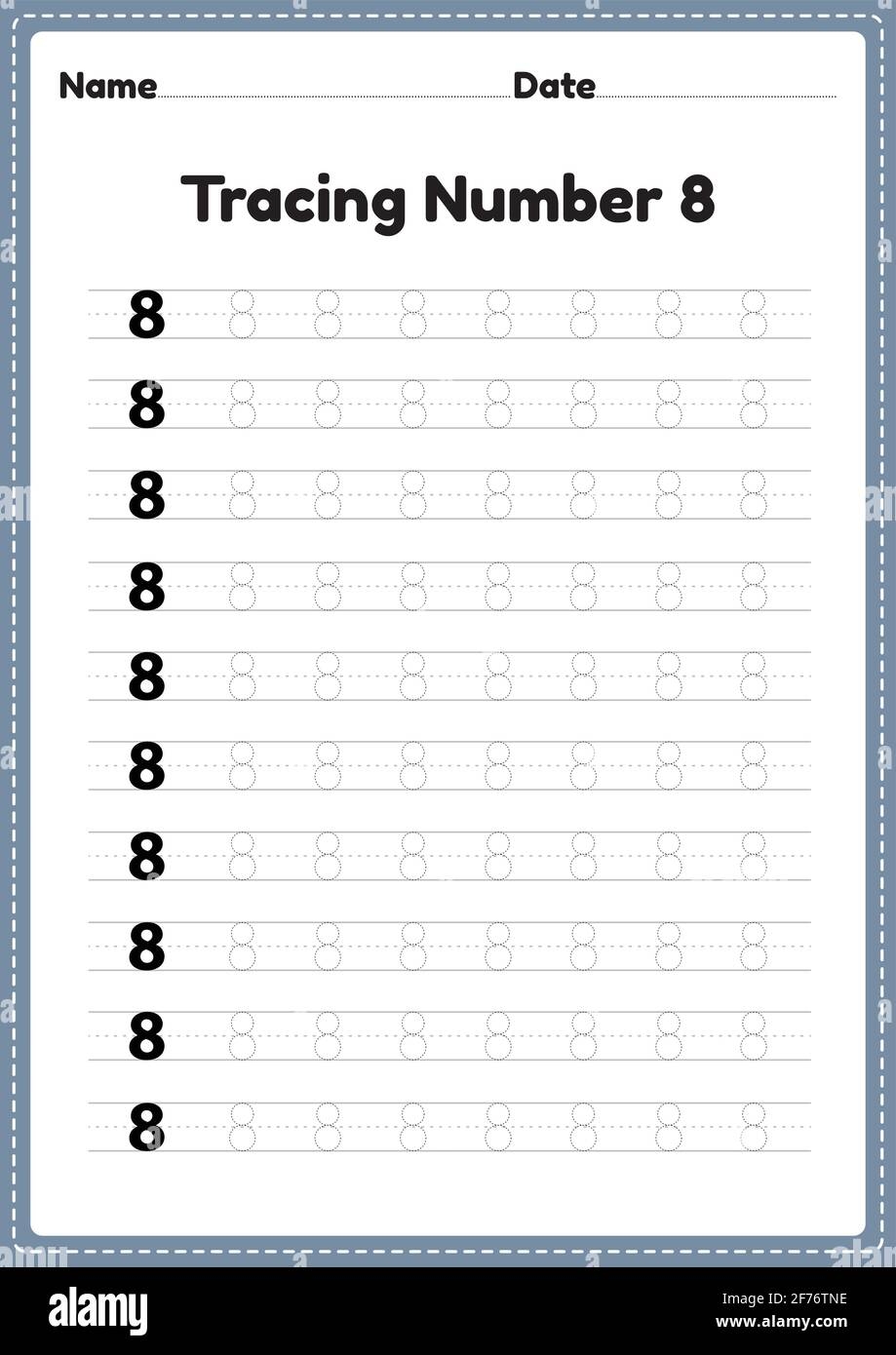 Tracing Number 8 Worksheet For Kindergarten And Preschool Kids For Educational Handwriting Practice In A Printable Page Stock Vector Image Art Alamy