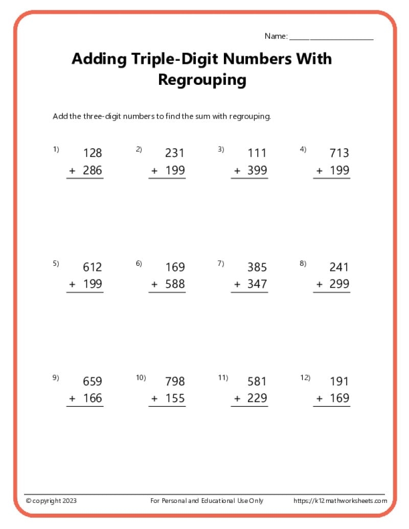 3 Digit Addition Worksheets Superstar Worksheets