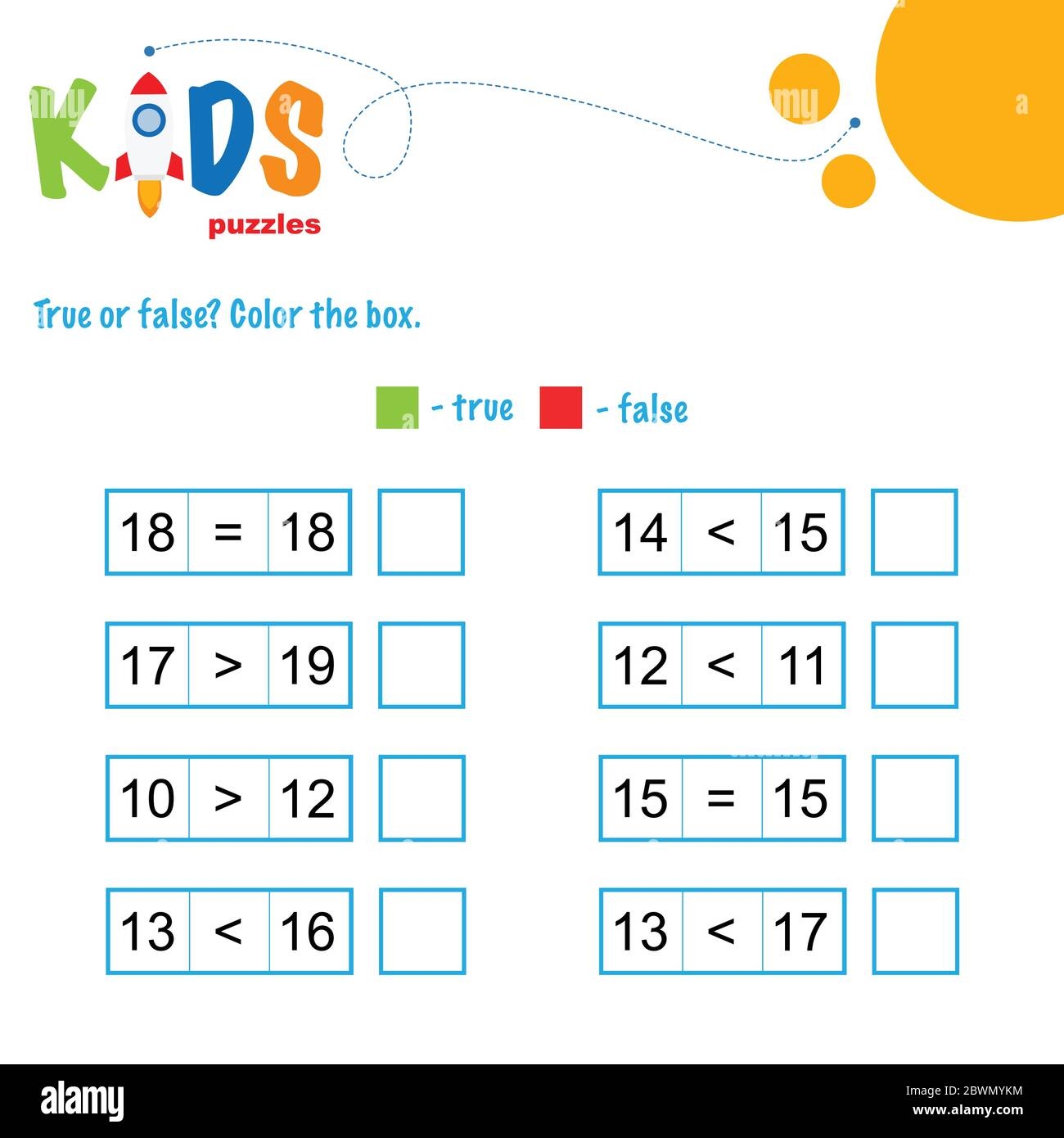 True Or False Math Worksheet Comparing Numbers Worksheet Easy Worksheet For Children In Preschool Elementary And Middle School Stock Vector Image Art Alamy