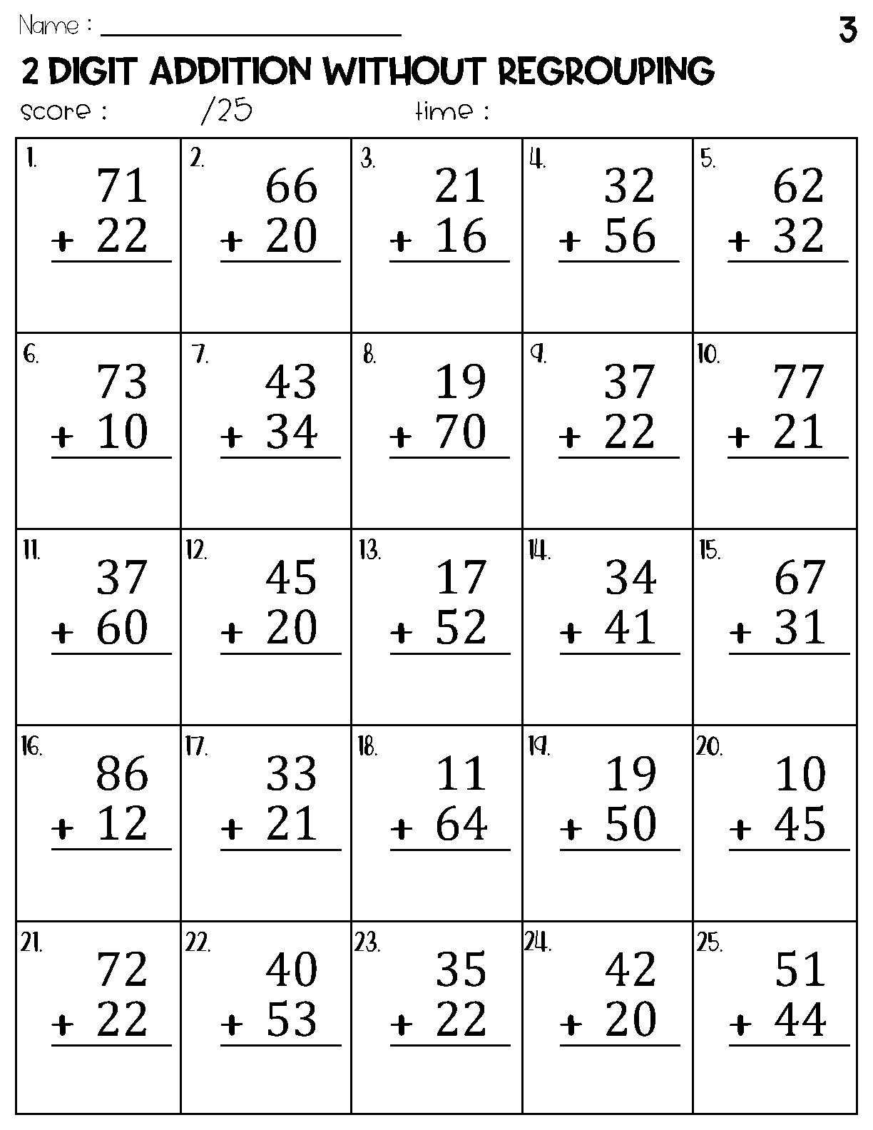 2 Digit Addition Without Regrouping