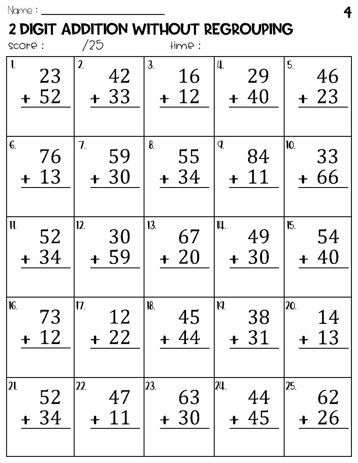 Two Digit Addition Without Regrouping Worksheets Etsy Hong Kong