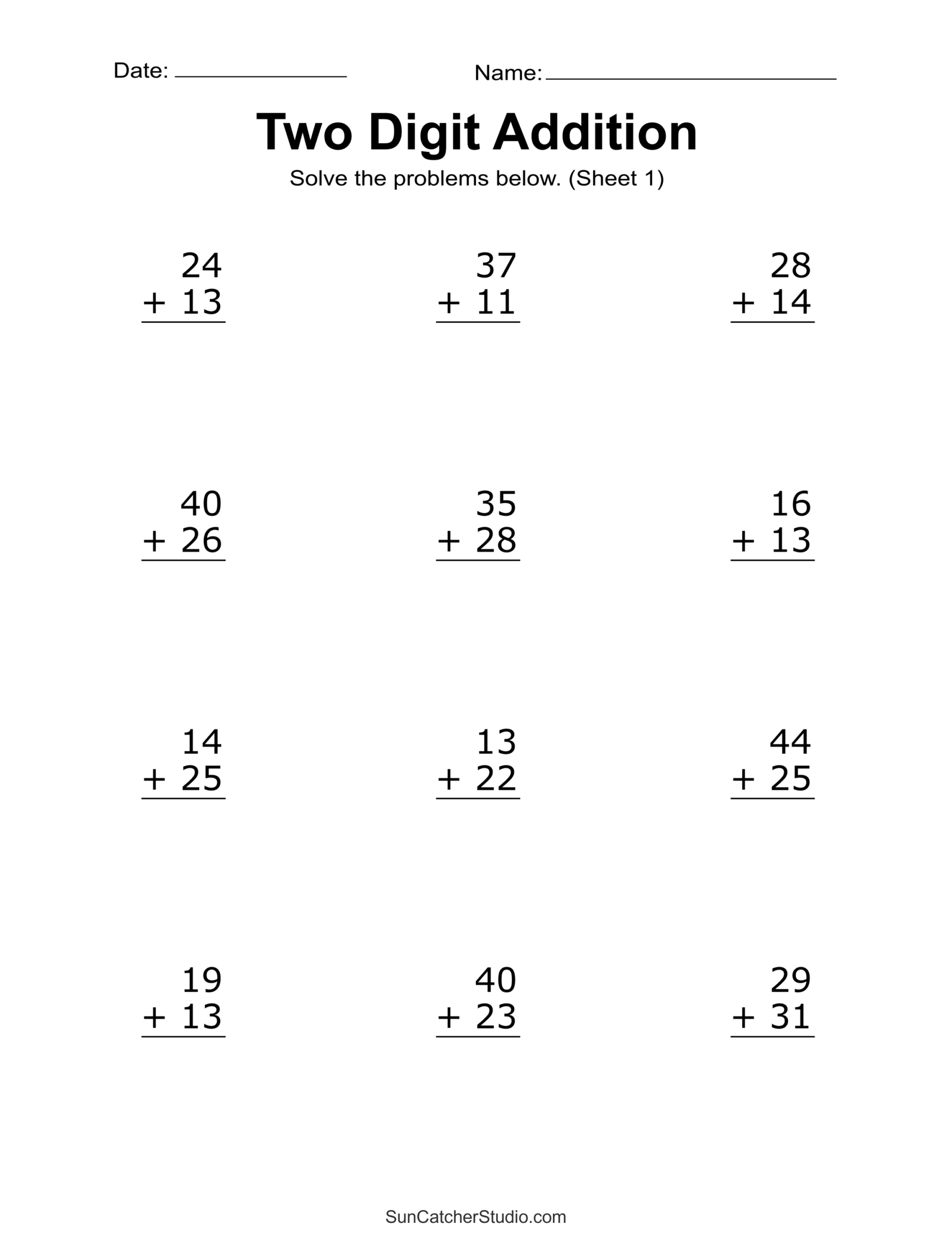 Two Digit Addition Worksheets Printable 2 Digit Problems Free Printables Lettering SVG Files Tools Apps