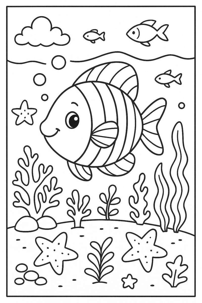 Under The Sea Coloring Page For Kids Cute Ocean Printable With Fish Coral And Sea Creatures Fun Preschool Classroom Activity Etsy Under The Sea Coloring Pages Free Printable