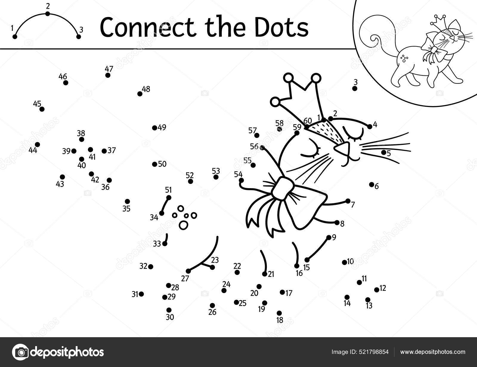 Vector Dot Dot Color Activity Cute Cat Crown Magic Kingdom Stock Vector By LexiClaus 521798854