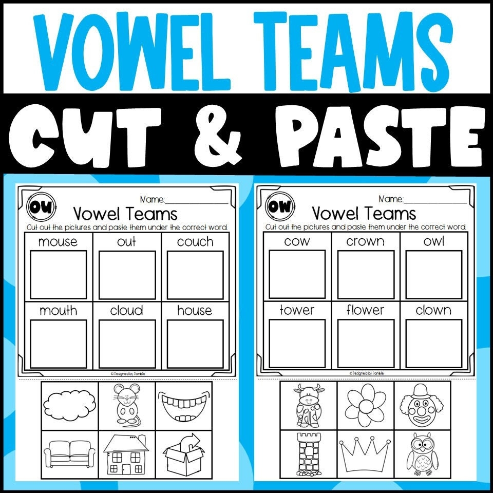 Vowel Teams Cut And Paste Worksheets Digital Download Printable First Grade Kindergarten Second Grade Etsy