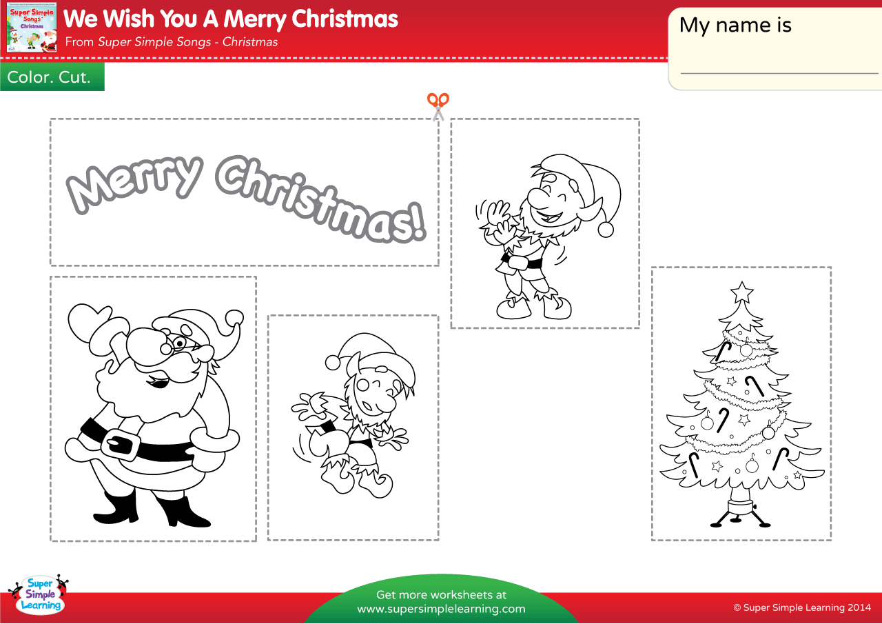 We Wish You A Merry Christmas Worksheet Color Cut Paste Super Simple