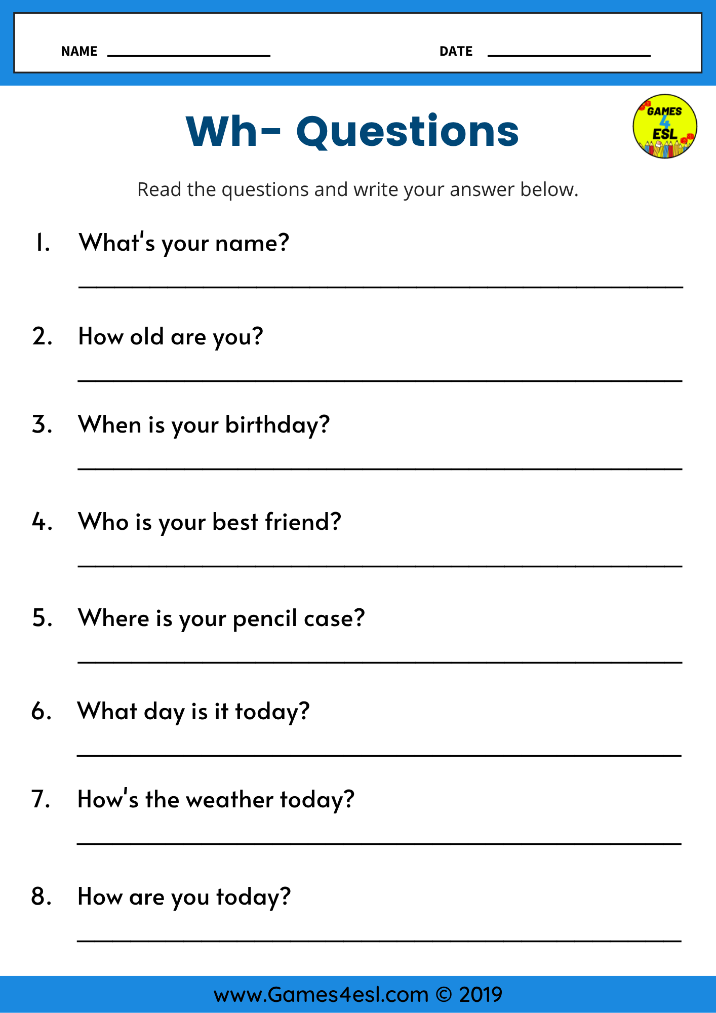 Wh Questions Worksheets Practice Who What When Where Why Which And How Games4esl