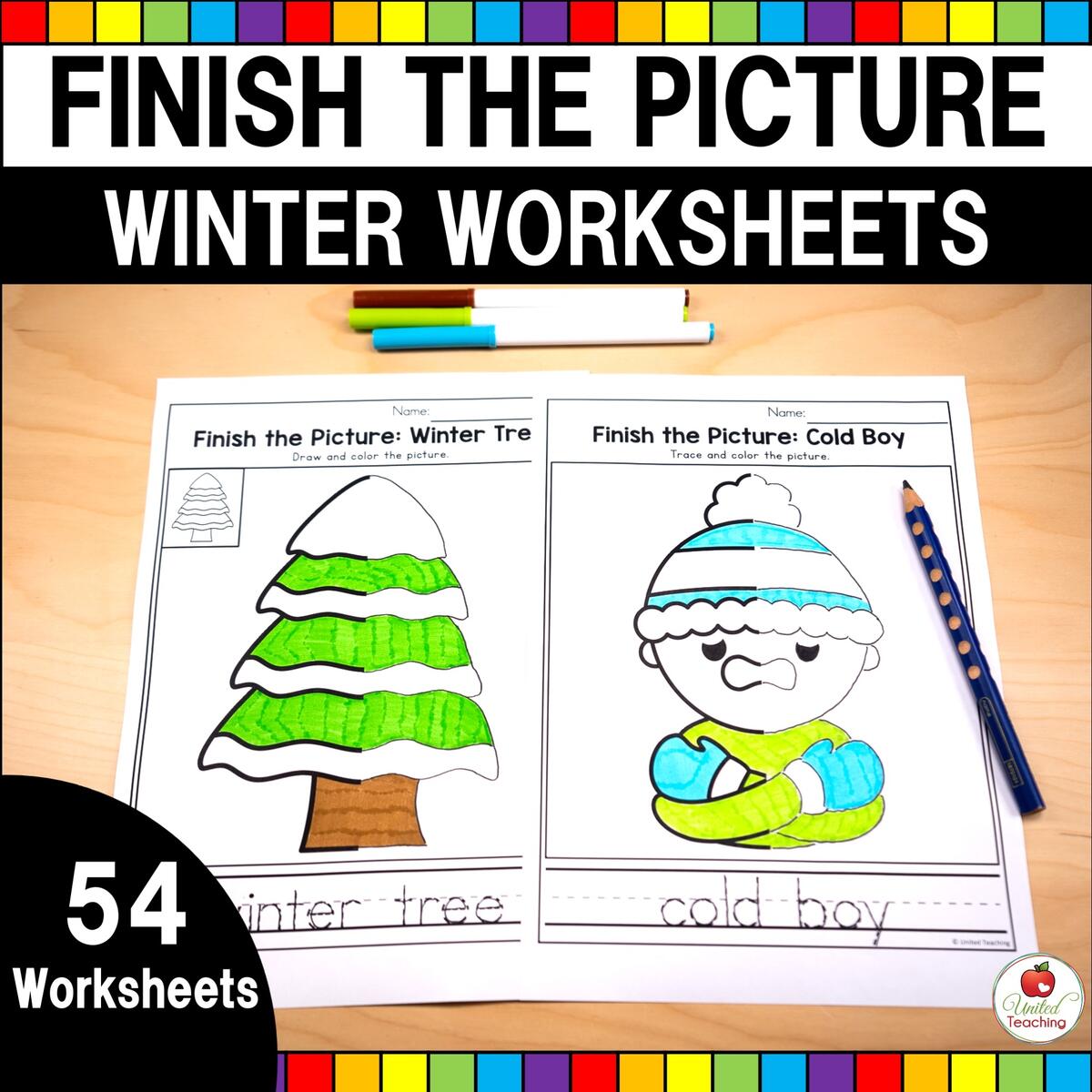 Winter Finish The Picture Worksheets United Teaching