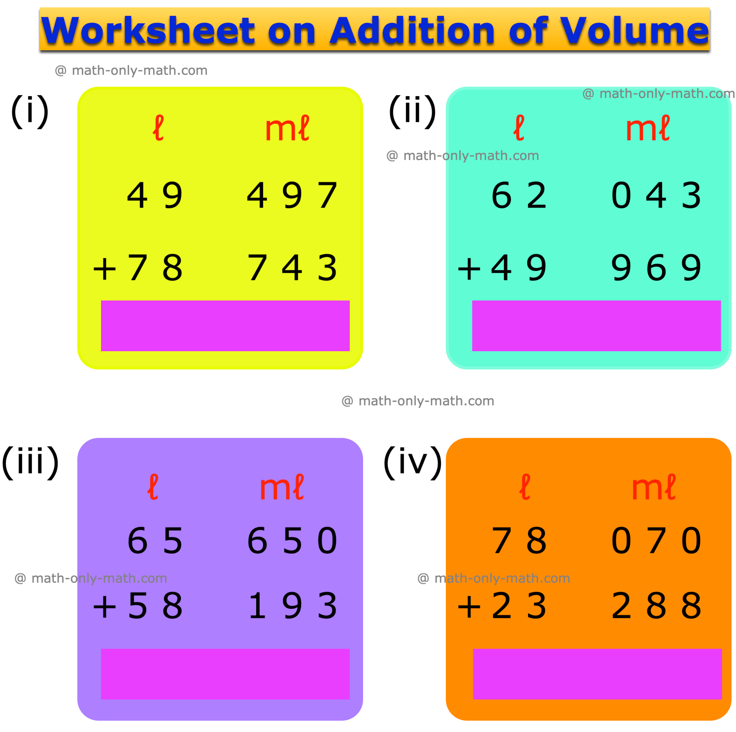 Capacity Worksheet Of Adding Ml And Liters Grade1to6